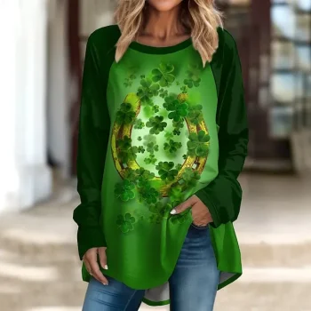 Women's T shirt Tee Shamrock St.Patrick's Day Casual Holiday Green Print Long Sleeve Fashion Crew Neck Regular Fit Spring & Fall