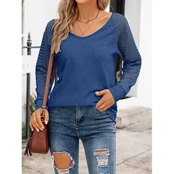 T shirt Tee Women's Black White Pink Plain Mesh Street Daily Fashion V Neck Regular Fit S