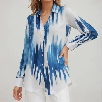 Women's Shirt Blouse Tie Dye Casual Black Red Blue Button Print Long Sleeve Fashion V Neck Regular Fit Spring & Fall