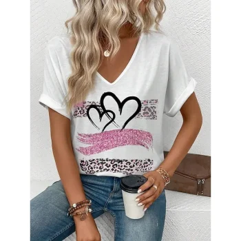 Women's T shirt Tee Heart Valentine's Day Casual White Print Short Sleeve Fashion V Neck Regular Fit Summer