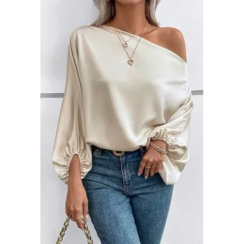 Shirt Blouse Women's Fuchsia Beige Solid Color Sexy Street Daily Fashion One Shoulder S