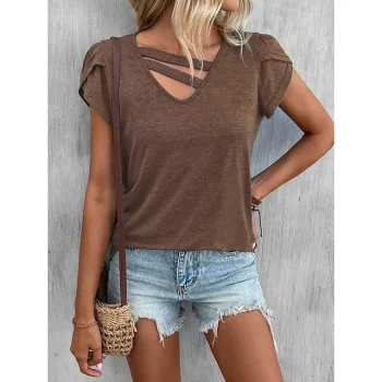 T shirt Tee Women's Black Navy Blue Blue Plain Sexy Street Daily Fashion V Neck Regular Fit S