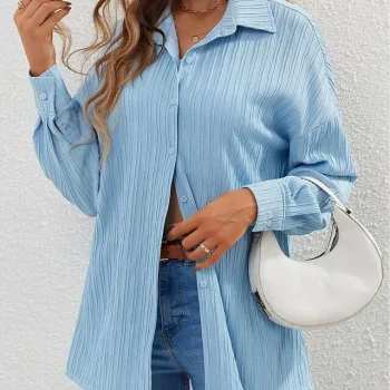 Shirt Blouse Women's Blue Solid Color Button Street Daily Fashion Shirt Collar S