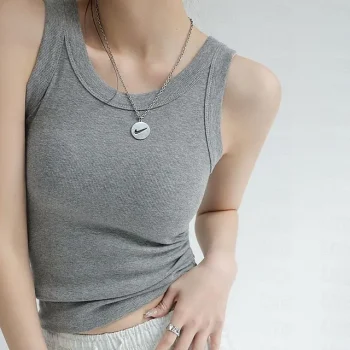 Tank Women's Black White Khaki Solid Color Removable Pad Street Daily Fashion Round Neck M