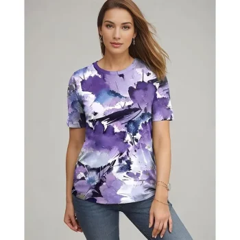 Women's T shirt Tee Tie Dye Daily Weekend Purple Print Short Sleeve Fashion Round Neck Regular Fit Summer