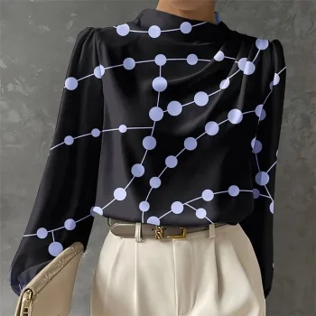 Women's Shirt Blouse Polka Dot Work White Blue Green Print Long Sleeve Fashion Crew Neck Regular Fit Spring & Fall
