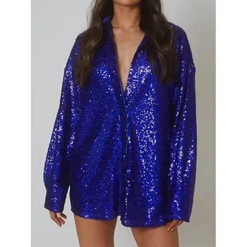 Shirt Blouse Women's Pink Blue Sparkly Button Street Daily Fashion Shirt Collar Regular Fit S