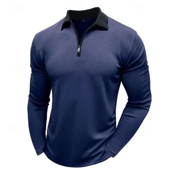 Men's Quarter Zip Polo Golf Shirt Daily Holiday Quarter Zip Long Sleeve Fashion Modern Color Block Patchwork Spring & Fall Regular Fit Black White Burgundy Royal Blue Blue Army Green Quarter Zip Polo