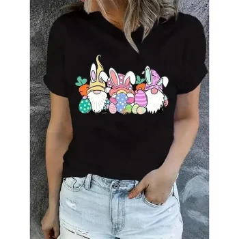 Women's T shirt Tee Graphic Weekend Easter Black White Print Short Sleeve Fashion Round Neck Regular Fit Summer