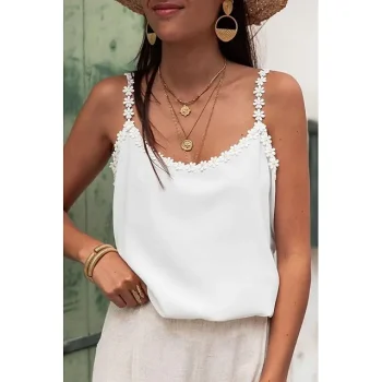 Tank Women's White Beige Plain Flower Street Daily Fashion U Neck Regular Fit S