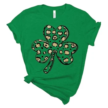 Women's T shirt Tee Cotton Leopard Shamrock St.Patrick's Day Holiday Green Print Short Sleeve Classic Crew Neck Leopard Shamrock Shirt St Patricks Day Shirt St. Patrick’s Day Shirt Loose Fit All