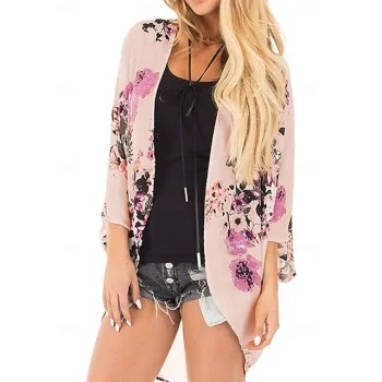 Women's Shirt Shrugs Floral Leopard Casual Holiday Black Light Green Pink Print Long Sleeve Fashion V Neck Regular Fit Spring & Summer