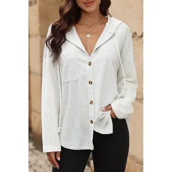 Women's Black White Yellow Plain Button Pocket Drawstring Street Casual Active Fashion Hooded Regular Fit S