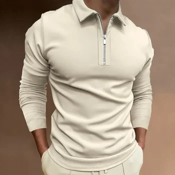 Men's Zip Polo Polo Shirt Outdoor Street Collar Quarter Zip Long Sleeve Fashion Sportswear Solid Color Zipper Quarter Zip Fall Winter Regular Fit Black Blue Khaki Zip Polo