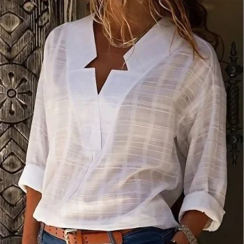Women's Shirt Going Out Tops Blouse Concert Tops Cotton Plain Work Daily Weekend Black White Pink Long Sleeve Streetwear Basic V Neck Regular Fit Spring Fall