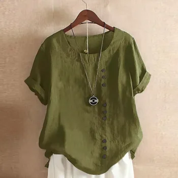 Women's Linen Shirt T shirt Tee Blouse Cotton Plain Daily Sports Going out White Pink Navy Blue Print Short Sleeve Streetwear Basic St. Patrick's Day Crew Neck Regular Fit Summer Spring