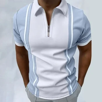 Men's Golf Shirt Polo Casual Daily Quarter Zip Short Sleeve Sports Fashion Color Block Striped Zipper Quarter Zip Summer Spring Regular Fit Black Navy Blue Apricot Gray Golf Shirt