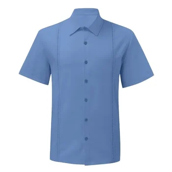 Men's Guayabera Shirt Linen Shirt Summer Shirt Beach Shirt Black White Blue Short Sleeve Plain Turndown Spring & Summer Street Daily Clothing Apparel Button-Down