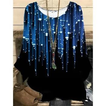 Women's Plus Size Shirt Blouse Color Gradient Christmas Daily Vacation Blue Print Long Sleeve Holiday Casual Crewneck Regular Fit Spring Fall Winter