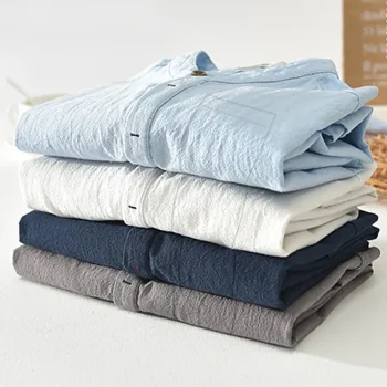 Men's Linen Shirt Summer Shirt Beach Shirt White Royal Blue Blue Short Sleeve Plain Stand Collar Summer Casual Daily Clothing Apparel