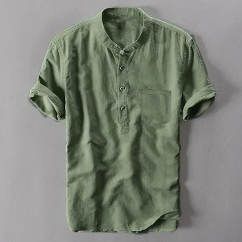 Men's Popover Shirt Casual Shirt Summer Shirt Beach Shirt White Blue Green Short Sleeve Plain Henley Spring & Summer Outdoor Holiday Clothing Apparel