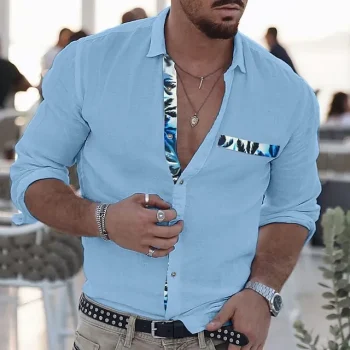 Men's Shirt Linen Shirt Button Up Shirt Summer Shirt Beach Shirt Black White Pink Long Sleeve Leaf Lapel Spring & Summer Casual Daily Clothing Apparel Front Pocket