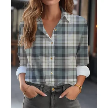 Women's Shirt Blouse Plaid Casual Black Red Blue Print Button Long Sleeve Daily Basic Shirt Collar Regular Fit Fall & Winter