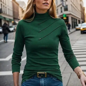 Women's Shirt Blouse Plain Casual Black White Blue Long Sleeve Basic Turtleneck High Neck Regular Fit