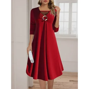 Women's Party Dress Cocktail Dress Sheath Dress Midi Dress Wine Long Sleeve Knit Spring Fall Winter V Neck Dress Christmas Party Dress