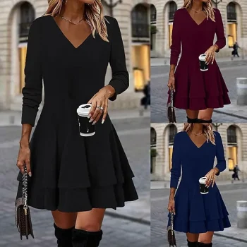Women‘s Black Dress Party Dress Cocktail Dress Mini Dress Black Wine Navy Blue Long Sleeve Ruched Fall Winter Autumn V Neck Fashion Winter Dress Wedding Guest Vacation Black Cocktail Dress