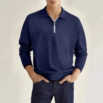 Men's Polo Shirt Zip Polo Outdoor Casual Lapel Quarter Zip Long Sleeve Fashion Basic Solid / Plain Color Quarter Zip Spring & Fall Regular Fit Black White Wine Dark Navy Blue Sky Blue Polo Shirt