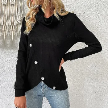 Shirt Blouse Women's Black Solid Color Button Crochet Street Daily Fashion Daily Regular Fit S