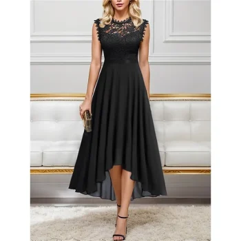Women's Black Dress Party Dress Lace Dress Midi Dress Black Pink Blue Sleeveless Plain Lace Summer Spring Fall Crew Neck Party Winter Dress Wedding Guest Birthday S M L XL XXL