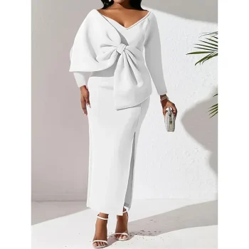 Women's Party Dress Cocktail Dress Wedding Guest Dress Long Dress Maxi Dress White Purple Rose Long Sleeve Plain Split Summer Spring Fall V Neck Party Winter Dress Wedding Guest Vacation S M L XL XXL